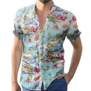 Mens Floral Hawaiian Shirts Floral Lapel Short Sleeve Button Down Blouse Shirt